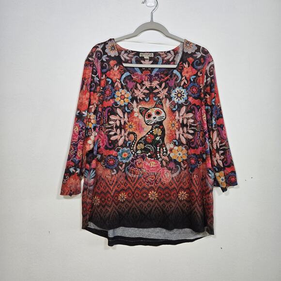 Sugar Skull Cat Shirt By Energe World Wear. Size 2X - Picture 2 of 9